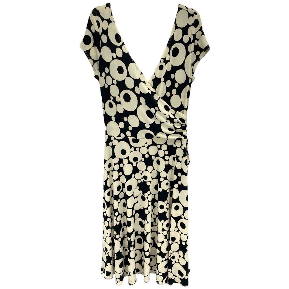 Maggy London Womens Dress Medium Black‎ White Stretch Career Business Fit Flare